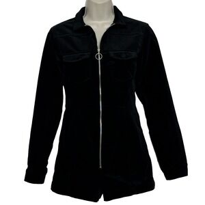 Superdown Revolve Womens Romper S Black Corduroy O Ring Zip Shorts Night Out